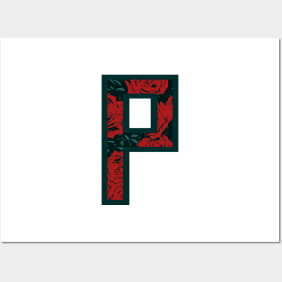 Modern Rose Floral Initial Name Alphabet - Letter P Posters and Art